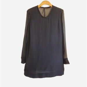 JNBY Black Sheer 100% Silk Tunic Top Raw Hem Quiet Luxury Size XL Contemporary